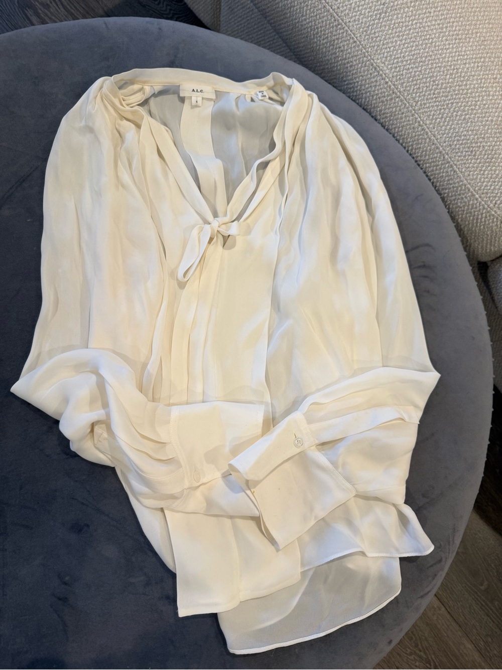 A.L.C. Ivory Tie-Neck Silk Blouse